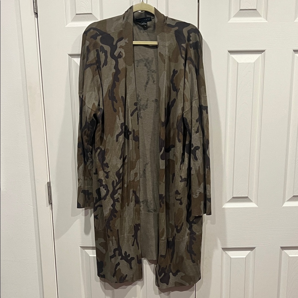Sanctuary Olive and Brown Camouflage Cape/Cardigan